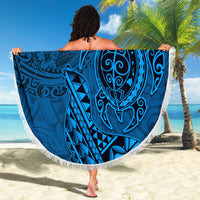Hawaii Monk Seal and Dolphin Beach Blanket Polynesian Kakau Pattern Blue