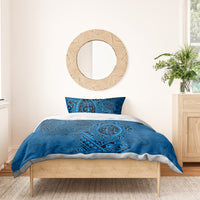 Hawaii Monk Seal and Dolphin Bedding Set Polynesian Kakau Pattern Blue