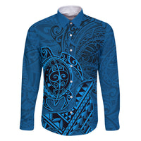 Hawaii Monk Seal and Dolphin Family Matching Off Shoulder Short Dress and Hawaiian Shirt Polynesian Kakau Pattern Blue