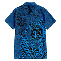 Hawaii Monk Seal and Dolphin Family Matching Puletasi and Hawaiian Shirt Polynesian Kakau Pattern Blue