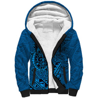 Hawaii Monk Seal and Dolphin Sherpa Hoodie Polynesian Kakau Pattern Blue
