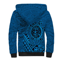 Hawaii Monk Seal and Dolphin Sherpa Hoodie Polynesian Kakau Pattern Blue