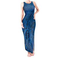 Hawaii Monk Seal and Dolphin Tank Maxi Dress Polynesian Kakau Pattern Blue LT03 Women Blue - Polynesian Pride