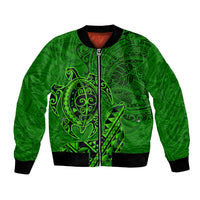 Hawaii Monk Seal and Dolphin Bomber Jacket Polynesian Kakau Pattern Green