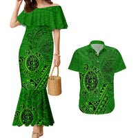 Hawaii Monk Seal and Dolphin Couples Matching Mermaid Dress and Hawaiian Shirt Polynesian Kakau Pattern Green LT03 Green - Polynesian Pride
