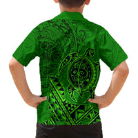 Hawaii Monk Seal and Dolphin Family Matching Summer Maxi Dress and Hawaiian Shirt Polynesian Kakau Pattern Green