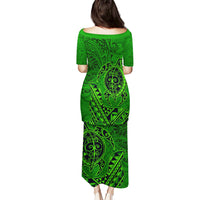 Hawaii Monk Seal and Dolphin Puletasi Polynesian Kakau Pattern Green