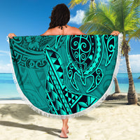 Hawaii Monk Seal and Dolphin Beach Blanket Polynesian Kakau Pattern Turquoise