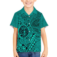 Hawaii Monk Seal and Dolphin Family Matching Tank Maxi Dress and Hawaiian Shirt Polynesian Kakau Pattern Turquoise