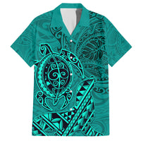 Hawaii Monk Seal and Dolphin Hawaiian Shirt Polynesian Kakau Pattern Turquoise LT03 Turquoise - Polynesian Pride