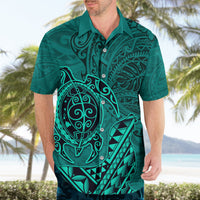 Hawaii Monk Seal and Dolphin Hawaiian Shirt Polynesian Kakau Pattern Turquoise LT03 - Polynesian Pride