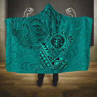 Hawaii Monk Seal and Dolphin Hooded Blanket Polynesian Kakau Pattern Turquoise
