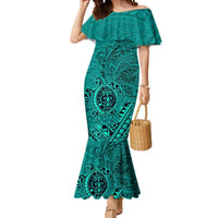 Hawaii Monk Seal and Dolphin Mermaid Dress Polynesian Kakau Pattern Turquoise LT03 Women Turquoise - Polynesian Pride