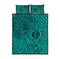 Hawaii Monk Seal and Dolphin Quilt Bed Set Polynesian Kakau Pattern Turquoise