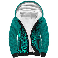Hawaii Monk Seal and Dolphin Sherpa Hoodie Polynesian Kakau Pattern Turquoise LT03 Unisex Turquoise - Polynesian Pride