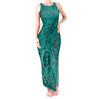 Hawaii Monk Seal and Dolphin Tank Maxi Dress Polynesian Kakau Pattern Turquoise LT03 Women Turquoise - Polynesian Pride