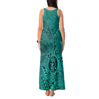 Hawaii Monk Seal and Dolphin Tank Maxi Dress Polynesian Kakau Pattern Turquoise LT03 - Polynesian Pride