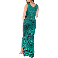 Hawaii Monk Seal and Dolphin Tank Maxi Dress Polynesian Kakau Pattern Turquoise LT03 - Polynesian Pride