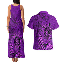 Hawaii Monk Seal and Dolphin Couples Matching Tank Maxi Dress and Hawaiian Shirt Polynesian Kakau Pattern Purple