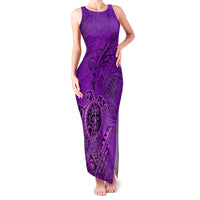Hawaii Monk Seal and Dolphin Family Matching Tank Maxi Dress and Hawaiian Shirt Polynesian Kakau Pattern Purple