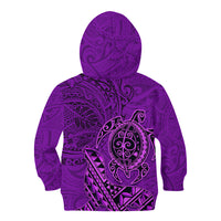 Hawaii Monk Seal and Dolphin Kid Hoodie Polynesian Kakau Pattern Purple LT03 - Polynesian Pride