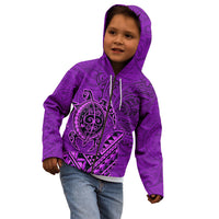 Hawaii Monk Seal and Dolphin Kid Hoodie Polynesian Kakau Pattern Purple LT03 - Polynesian Pride