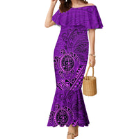 Hawaii Monk Seal and Dolphin Mermaid Dress Polynesian Kakau Pattern Purple LT03 Women Purple - Polynesian Pride