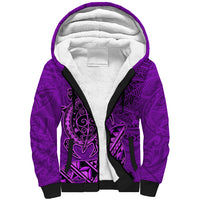 Hawaii Monk Seal and Dolphin Sherpa Hoodie Polynesian Kakau Pattern Purple LT03 Unisex Purple - Polynesian Pride