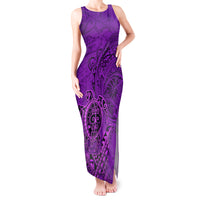 Hawaii Monk Seal and Dolphin Tank Maxi Dress Polynesian Kakau Pattern Purple LT03 Women Purple - Polynesian Pride