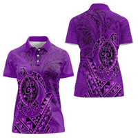 Hawaii Monk Seal and Dolphin Women Polo Shirt Polynesian Kakau Pattern Purple