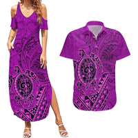 Hawaii Monk Seal and Dolphin Couples Matching Summer Maxi Dress and Hawaiian Shirt Polynesian Kakau Pattern Pink LT03 Pink - Polynesian Pride