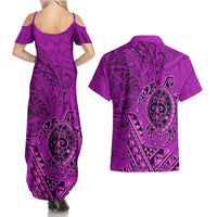 Hawaii Monk Seal and Dolphin Couples Matching Summer Maxi Dress and Hawaiian Shirt Polynesian Kakau Pattern Pink LT03 - Polynesian Pride