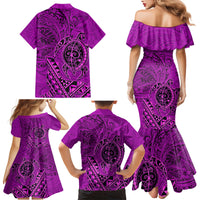 Hawaii Monk Seal and Dolphin Family Matching Mermaid Dress and Hawaiian Shirt Polynesian Kakau Pattern Pink
