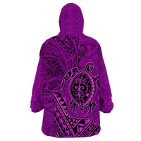 Hawaii Monk Seal and Dolphin Wearable Blanket Hoodie Polynesian Kakau Pattern Pink