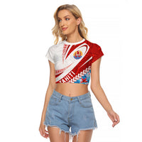 Personalized Tahiti Surfing 2026 Raglan Cropped T Shirt Marquesan Tattoo-Sporty Style LT03 Female Multicolor - Polynesian Pride