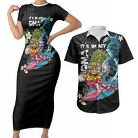 Hawaii Pineapple Surfing Couples Matching Short Sleeve Bodycon Dress and Hawaiian Shirt It's in My DNA - Kakau and Polynesian Pattern LT03 Black - Polynesian Pride