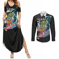 Hawaii Pineapple Surfing Couples Matching Summer Maxi Dress and Long Sleeve Button Shirt It's in My DNA - Kakau and Polynesian Pattern LT03 Black - Polynesian Pride