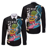Hawaii Pineapple Surfing Family Matching Mermaid Dress and Hawaiian Shirt It's in My DNA - Kakau and Polynesian Pattern LT03 Dad's Shirt - Long Sleeve Black - Polynesian Pride