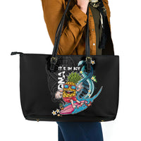 Hawaii Pineapple Surfing Leather Tote Bag It's in My DNA - Kakau and Polynesian Pattern LT03 - Polynesian Pride