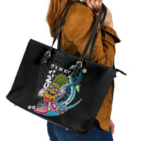 Hawaii Pineapple Surfing Leather Tote Bag It's in My DNA - Kakau and Polynesian Pattern LT03 - Polynesian Pride