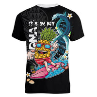 Hawaii Pineapple Surfing Women V-Neck T-Shirt It's in My DNA - Kakau and Polynesian Pattern LT03 - Polynesian Pride