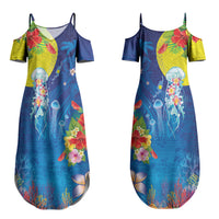Palau Couples Matching Summer Maxi Dress and Long Sleeve Button Shirt Jellyfish with Coral Reefs Ocean Vibe and Tapa Pattern LT03 - Polynesian Pride