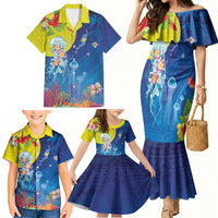 Palau Family Matching Mermaid Dress and Hawaiian Shirt Jellyfish with Coral Reefs Ocean Vibe and Tapa Pattern LT03 - Polynesian Pride