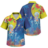 Palau Family Matching Tank Maxi Dress and Hawaiian Shirt Jellyfish with Coral Reefs Ocean Vibe and Tapa Pattern LT03 Son's Shirt Blue - Polynesian Pride