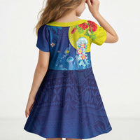 Palau Kid Short Sleeve Dress Jellyfish with Coral Reefs Ocean Vibe and Tapa Pattern LT03 - Polynesian Pride