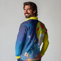 Palau Long Sleeve Polo Shirt Jellyfish with Coral Reefs Ocean Vibe and Tapa Pattern LT03 - Polynesian Pride
