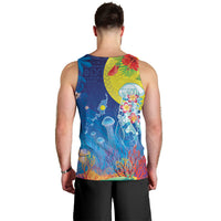 Palau Men Tank Top Jellyfish with Coral Reefs Ocean Vibe and Tapa Pattern LT03 - Polynesian Pride