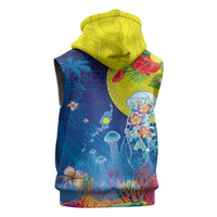 Palau Sleeveless Hoodie Jellyfish with Coral Reefs Ocean Vibe and Tapa Pattern LT03 - Polynesian Pride