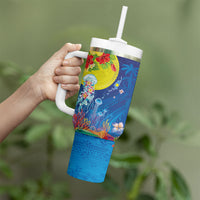 Palau Tumbler With Handle Jellyfish with Coral Reefs Ocean Vibe and Tapa Pattern LT03 - Polynesian Pride