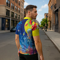 Palau Zipper Polo Shirt Jellyfish with Coral Reefs Ocean Vibe and Tapa Pattern LT03 - Polynesian Pride